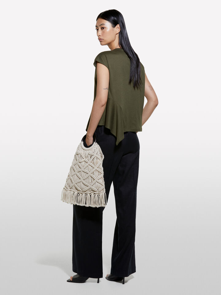 T-shirt with asymmetric flounce - women's short sleeve t-shirts - Military Green | Sisley image number 3